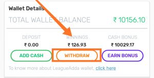 How to withdraw money from LeagueAdda Fantasy Crickets Apps: